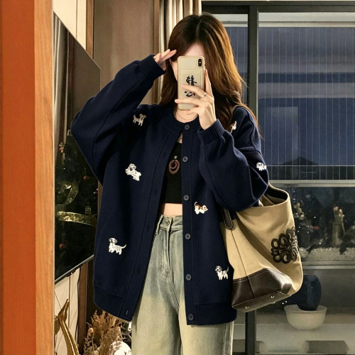 大码胖mm美式趣味刺绣减龄外套女
