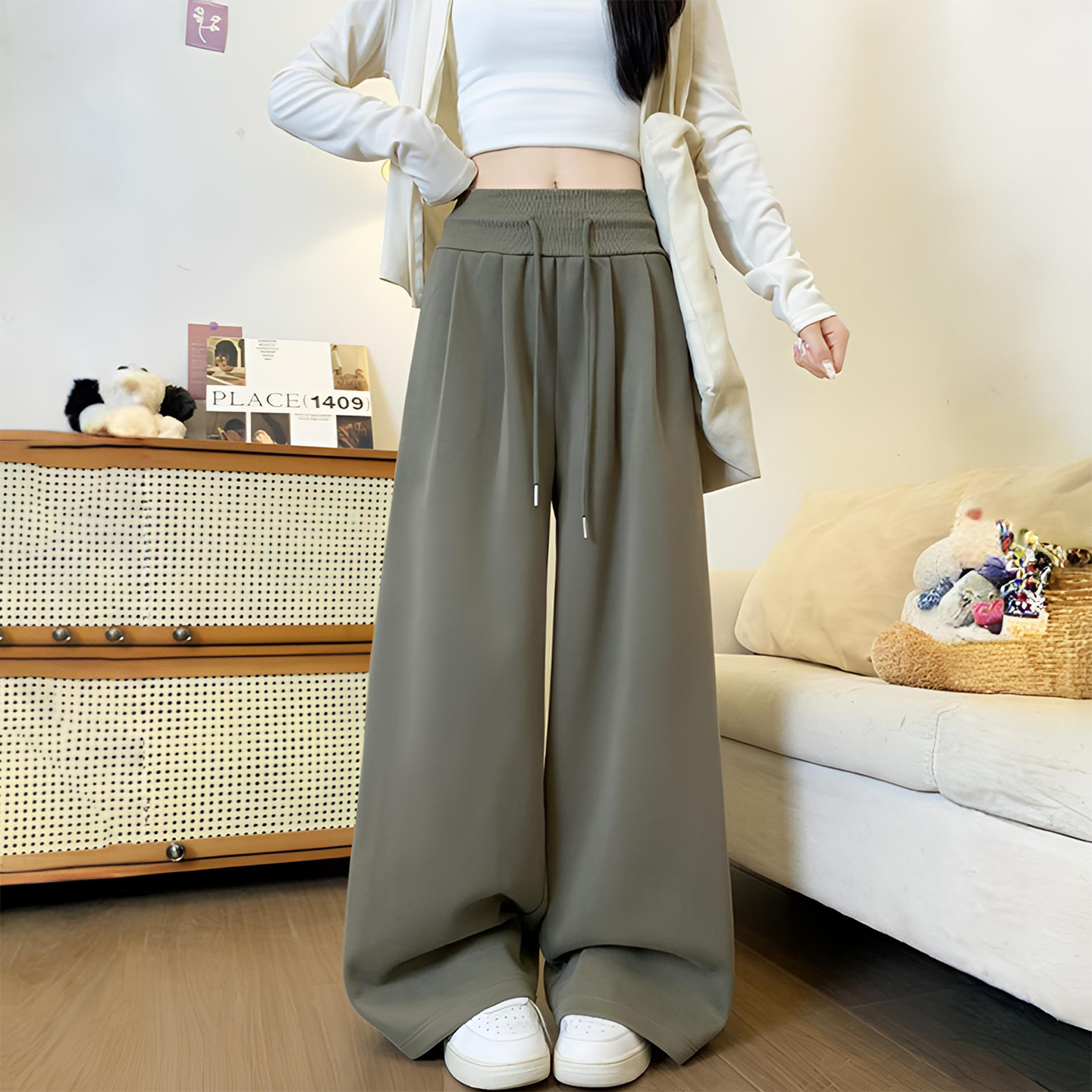 特大码女装简约百搭学生阔腿裤子