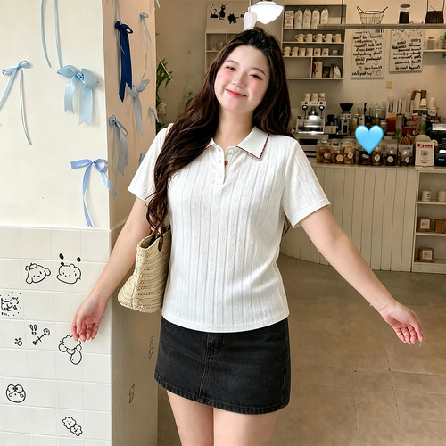 大码女装胖mm甜美减龄针织上衣女