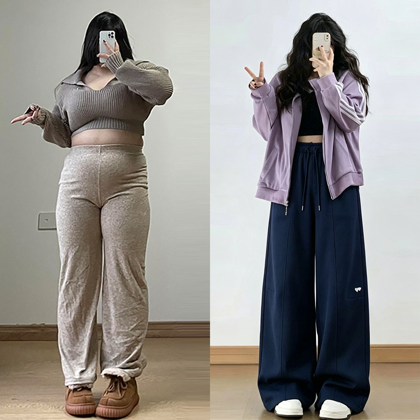 大码女装胖mm藏青色松紧腰系带休闲裤女梨型宽松显瘦运动阔腿裤子