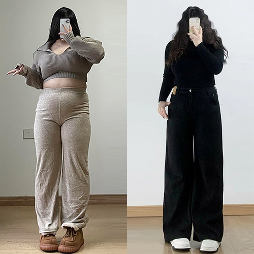 300斤大码女装高腰遮胯牛仔裤女