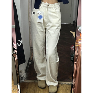 子学生显瘦宽松阔腿裤 300斤大码 女高级感米白色裤 牛仔裤 胖mm美式