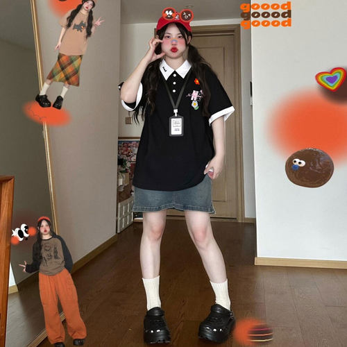特大码女装polo衫宽松百搭上衣女