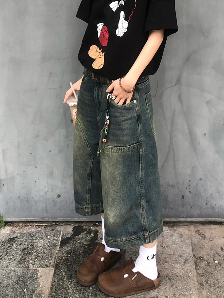 150kg Plus Size Women's Fat mm Blue Straight Jeans for Women 2025 Summer New American Retro Cropped Pants