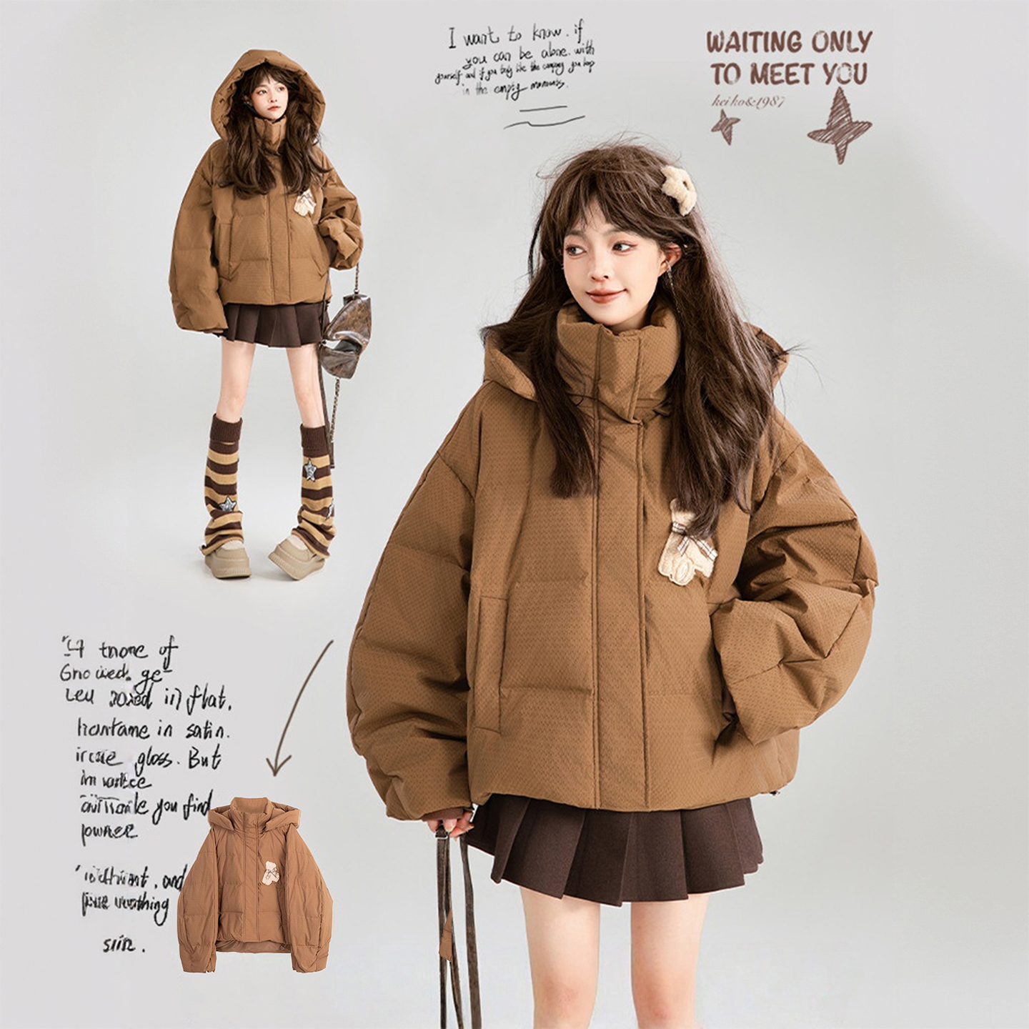 特大码女装可爱学院风保暖外套女