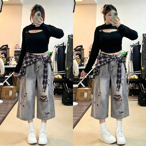 胖mm特大码女装时尚百搭七分裤女