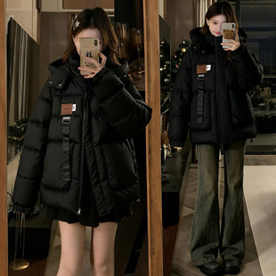 减龄慵懒风显瘦棉衣外套 黑色休闲加厚保暖棉服女胖mm时尚 大码 女装