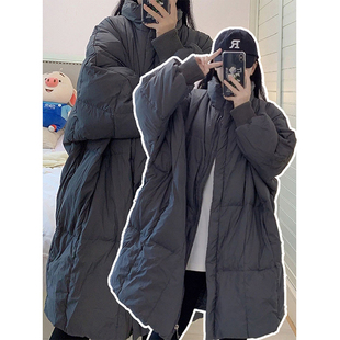 特大码女装灰色加厚保暖羽绒棉服女秋冬新款中长款立领外套棉衣潮
