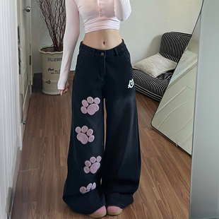 女装 子减龄百搭直筒裤 重工刺绣设计感牛仔裤 胖mm裤 女秋冬新款 大码