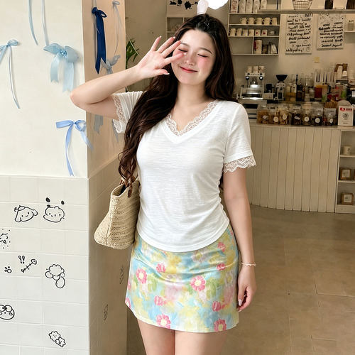 特大码女装甜美风简约休闲短袖女