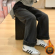 300斤大码 子 女胖mm宽松显瘦遮肉阔腿裤 女装 黑灰色加绒加厚牛仔裤