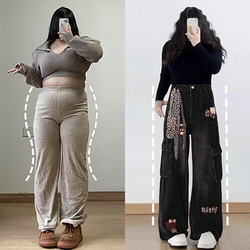大码女装复古街头辣妹风牛仔裤女
