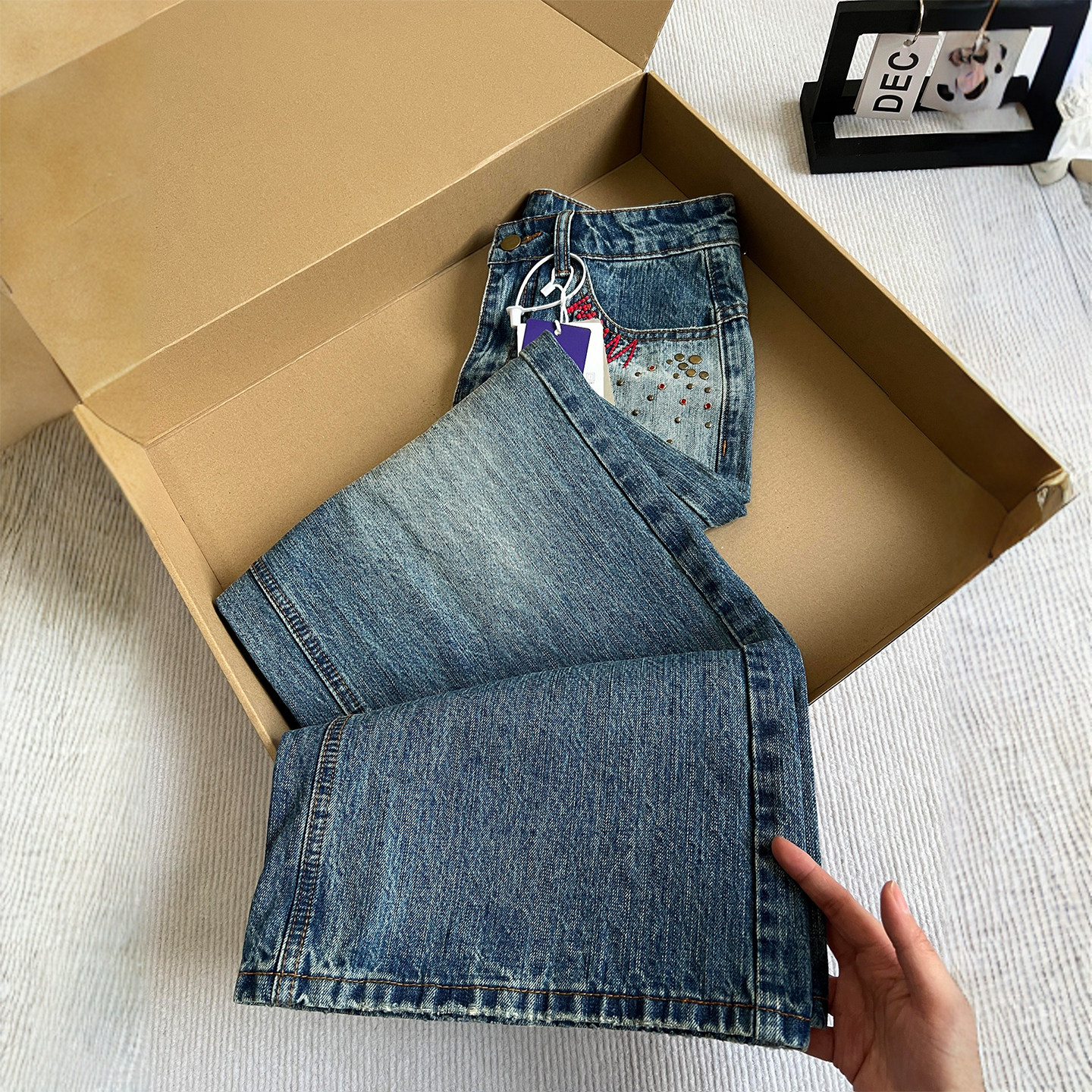 300斤大码女装美式高街蓝色加绒牛仔裤女胖mm设计感加厚阔腿裤子,女装/女士精品,大码裤装,淘宝优惠券,粉丝福利购,淘宝优惠卷