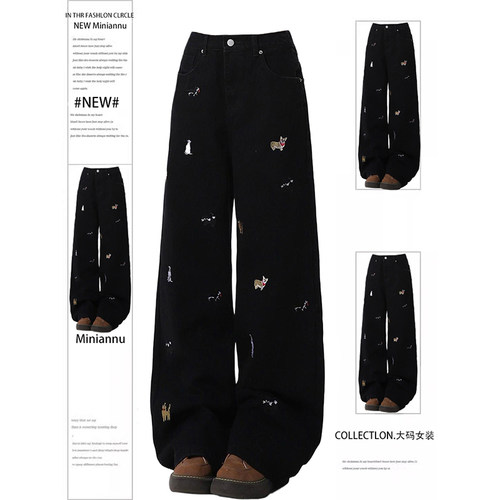 胖mm大码美式复古宽松显瘦裤子女