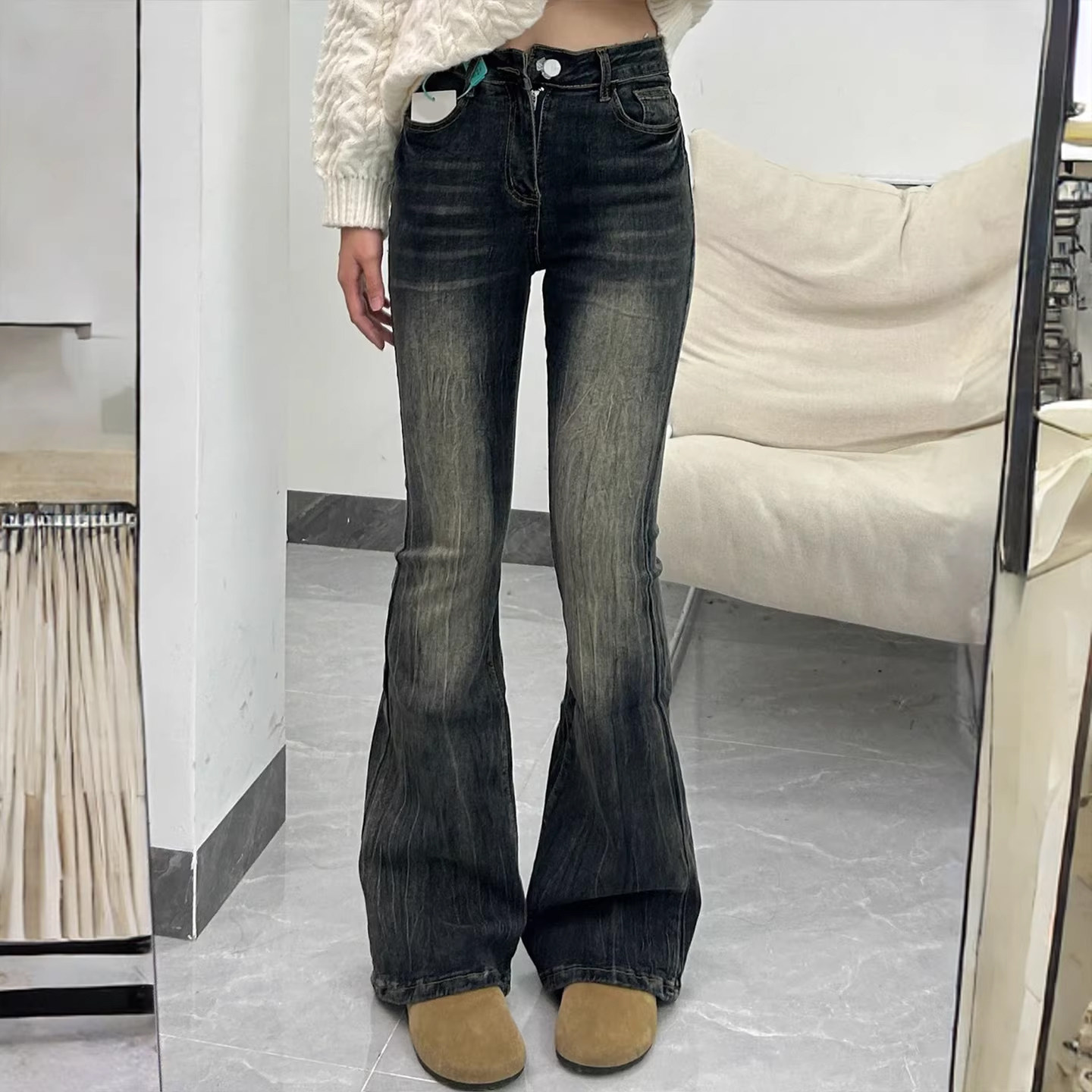 300斤大码女装美式复古黑灰色牛仔裤女胖mm修身显瘦弹力微喇裤子,女装/女士精品,大码裤装,淘宝优惠券,粉丝福利购,淘宝优惠卷