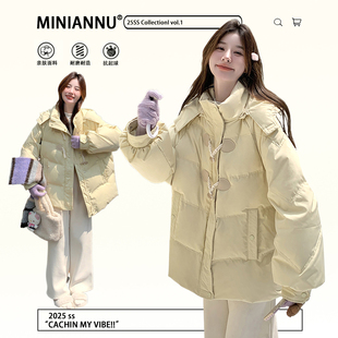 胖mm特大码 简约高级感慵懒风外套 韩系加厚保暖连帽棉服上衣女冬季