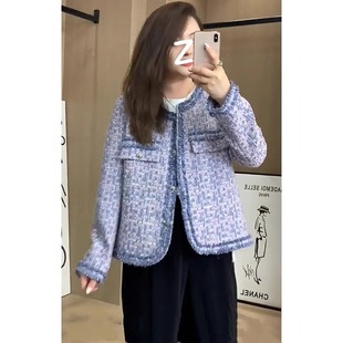 设计感紫色小香风外套女胖mm春秋气质名媛开衫 女装 300斤特大码