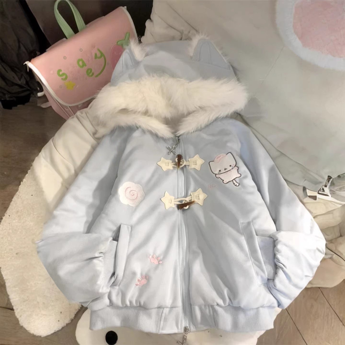 胖mm大码女装日系穿搭甜美风毛绒绒外套女秋冬设计感加厚保暖棉服,女装/女士精品,大码棉服,淘宝优惠券,粉丝福利购,淘宝优惠卷