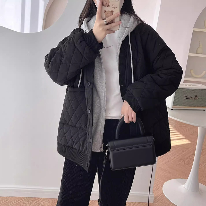 300斤大码假俩件连帽棉衣棉服女