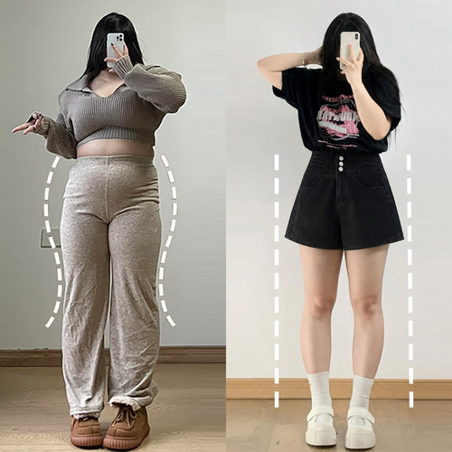 美式百搭减龄扣排设计码短裤女士