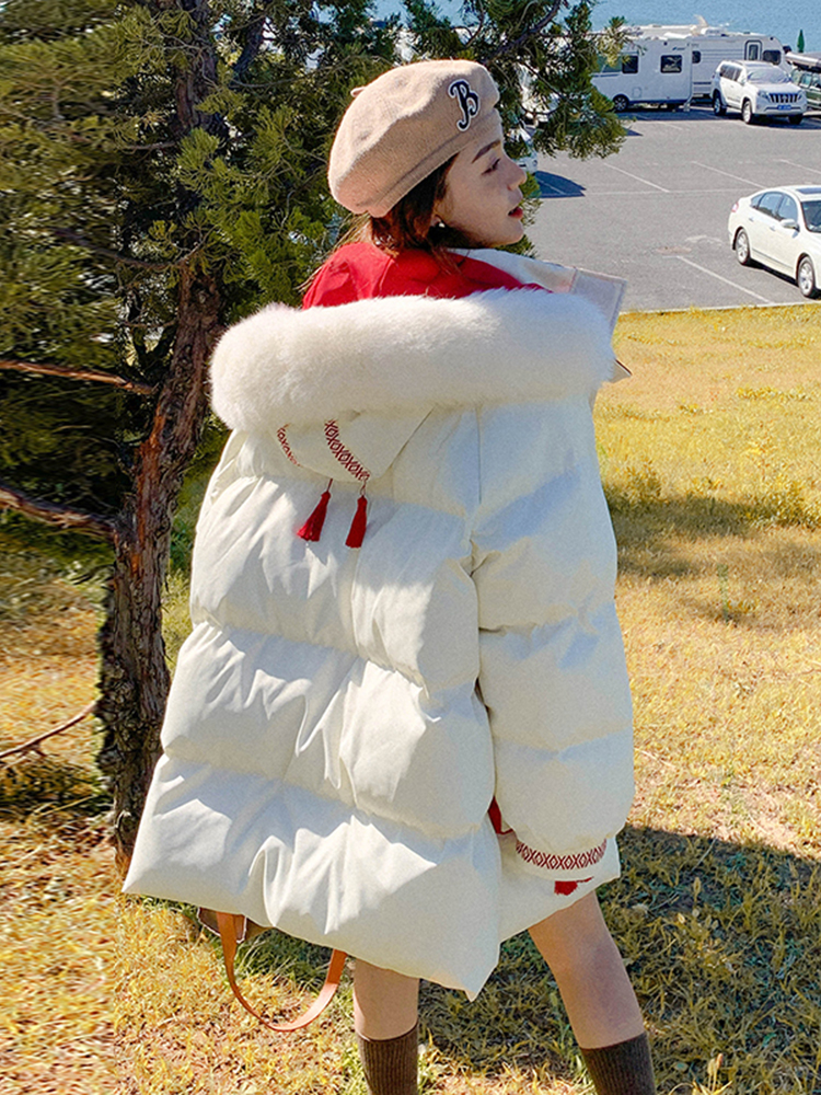 Plus Size Plus Size Women's Large Fur Collar Thickeneded Hooded Cotton Outwear Women's New Chinoiserie National Style Bread Outwear Cute Age-Reducing Outwear