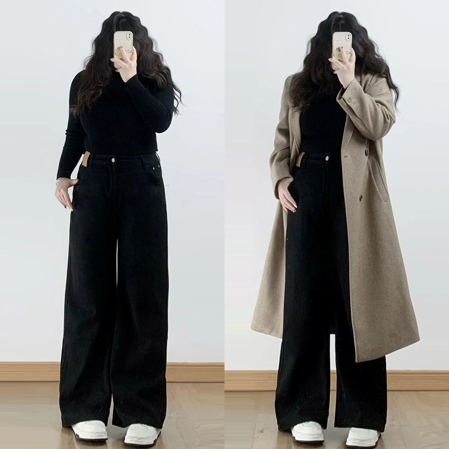 胖mm黑色加绒直筒牛仔裤女大码女装保暖加厚裤子百搭休闲阔腿长裤