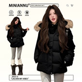 胖mm高级感显瘦黑色加厚棉服女冬季 大码 女装 收腰设计保暖棉衣外套