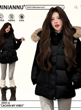 大码女装胖mm高级感显瘦黑色加厚棉服女冬季收腰设计保暖棉衣外套