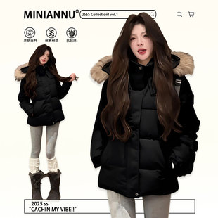 收腰设计保暖棉衣外套 胖mm高级感显瘦黑色加厚棉服女冬季 大码 女装