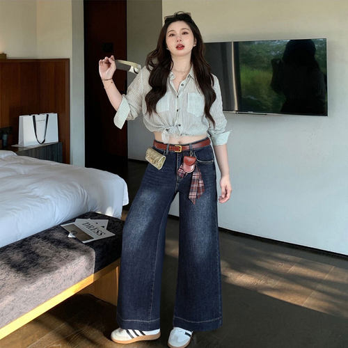 大码女装辣妹风时尚垂感直筒裤女