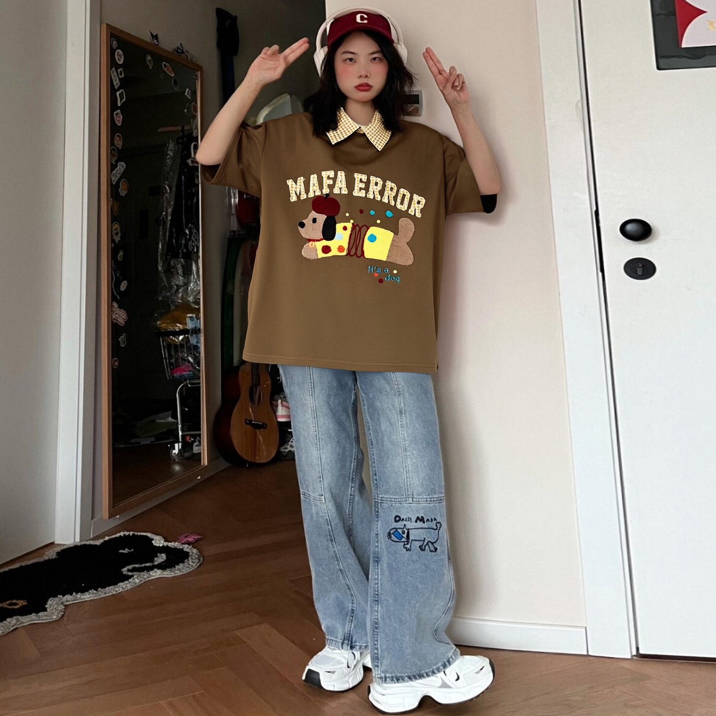 大码女装撞色拼接设计别致上衣女