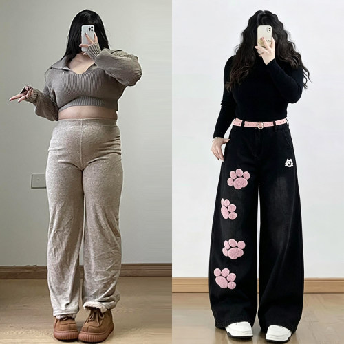 特大码女装梨型身材显瘦牛仔裤女