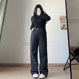 不贴腿宽松遮肉直筒裤 300斤大码 女春季 复古显瘦牛仔裤 子 胖mm美式