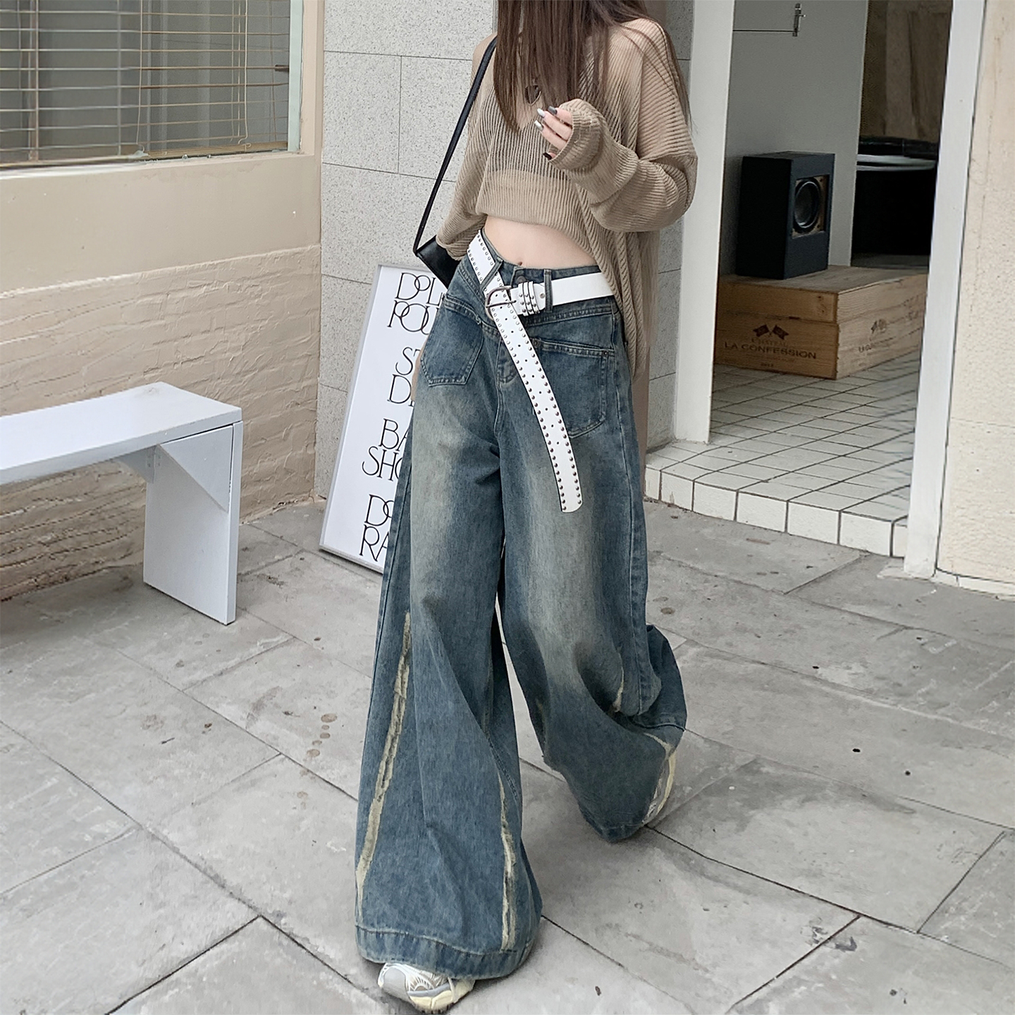 大码胖mm高街宽松vibe风牛仔裤女