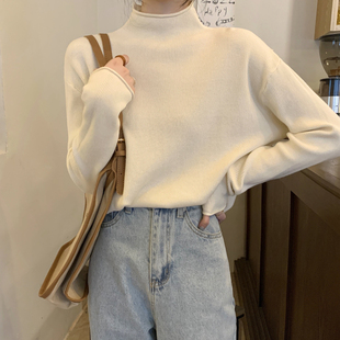 毛衣 半高领针织衫 300斤特大码 百搭显瘦慵懒风上衣女胖mm秋冬新款