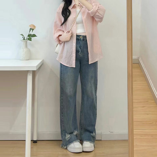 特大码女装胖妹妹显瘦直筒牛仔裤