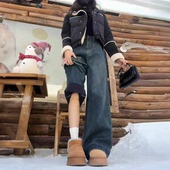 加厚保暖显瘦直筒裤 大码 子 宽松加绒牛仔裤 女秋冬新款 女装 胖mm韩版
