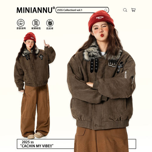 大码女装胖mm时尚宽松复古棉衣女