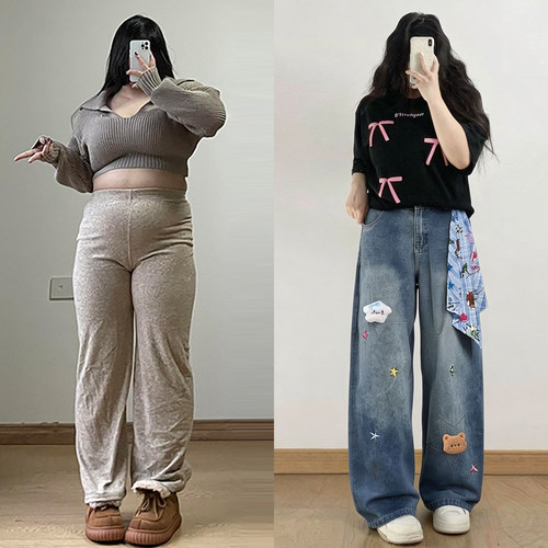 特大码女装胖mm夏季直筒牛仔裤女