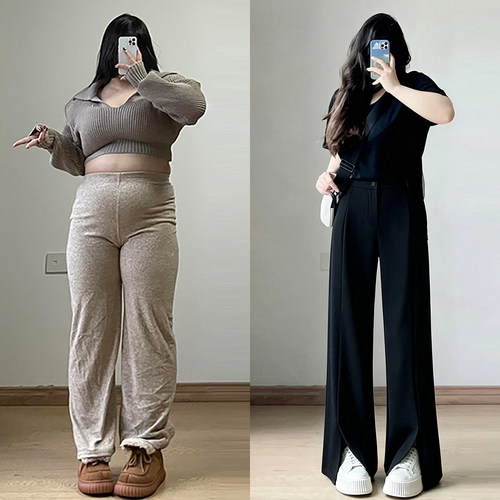 胖mm特大码女装简约遮胯阔腿裤女
