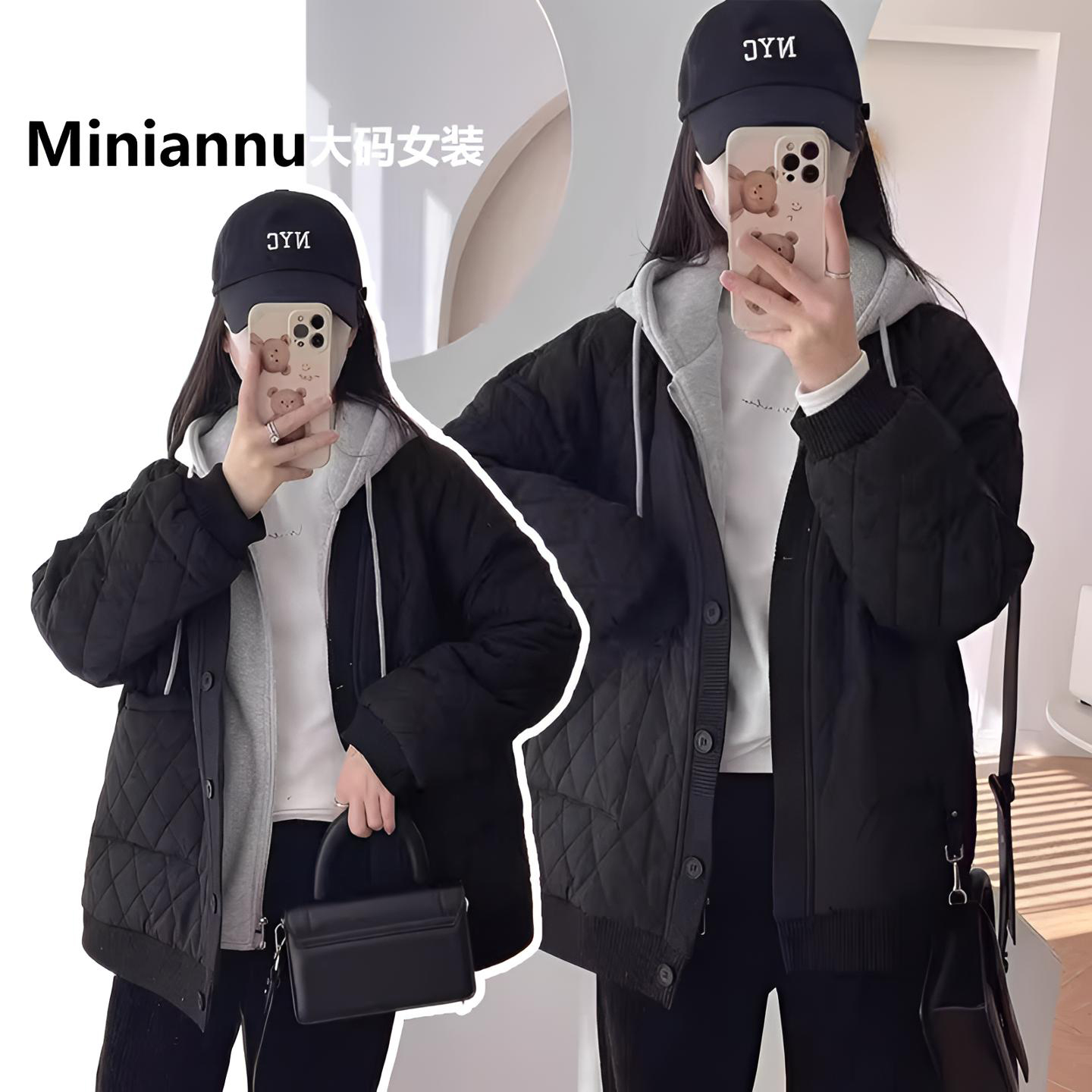 胖mm大码韩系百搭宽松棉服外套女