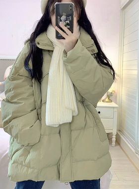 300斤特大码胖mm加厚羽绒棉服女秋冬新款绿色棉衣显瘦面包服外套