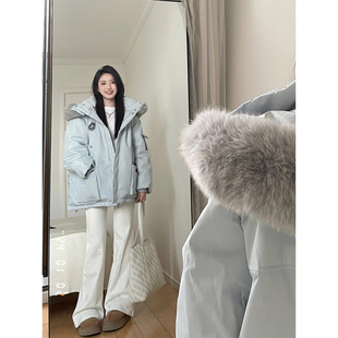 新款 胖mm大码 大毛领羽绒棉服女冬季 工装 设计感小众加厚外套女 女装