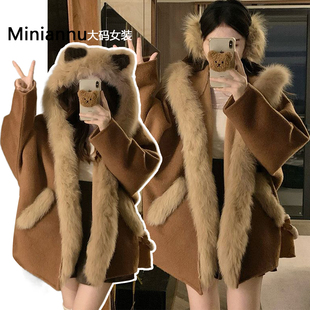 特大码 高级感气质保暖棉衣外套女胖mm美拉德穿搭加厚连帽棉服 女装