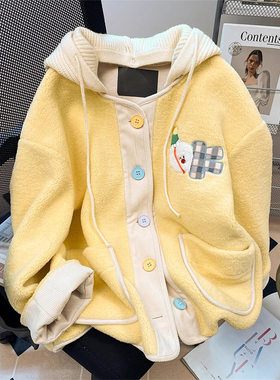 300斤大码胖mm甜美可爱奶黄色刺绣棉衣女冬季减龄学生连帽外套潮