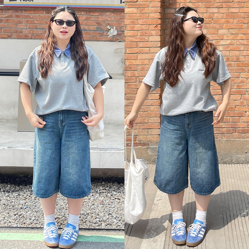 大码胖mm梨型遮胯显瘦牛仔短裤女