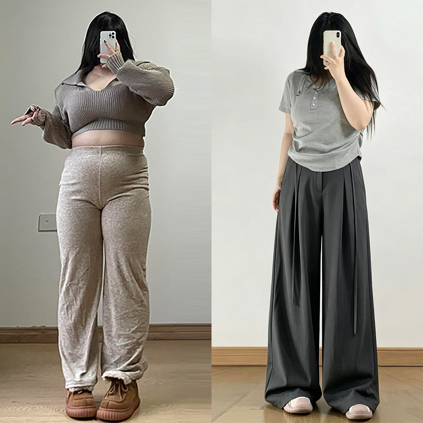 胖mm大码女装松弛感系带灰色阔腿西裤女宽松显瘦休闲垂感直筒裤子