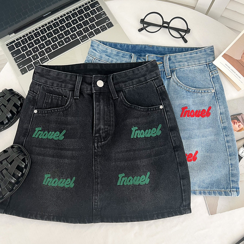 OVERSIZED WOMENS BLACK DENIM SKIRT FAT MM DESIGN SENSE SUMMER NEW SLIM HIP A-LINE SKIRT