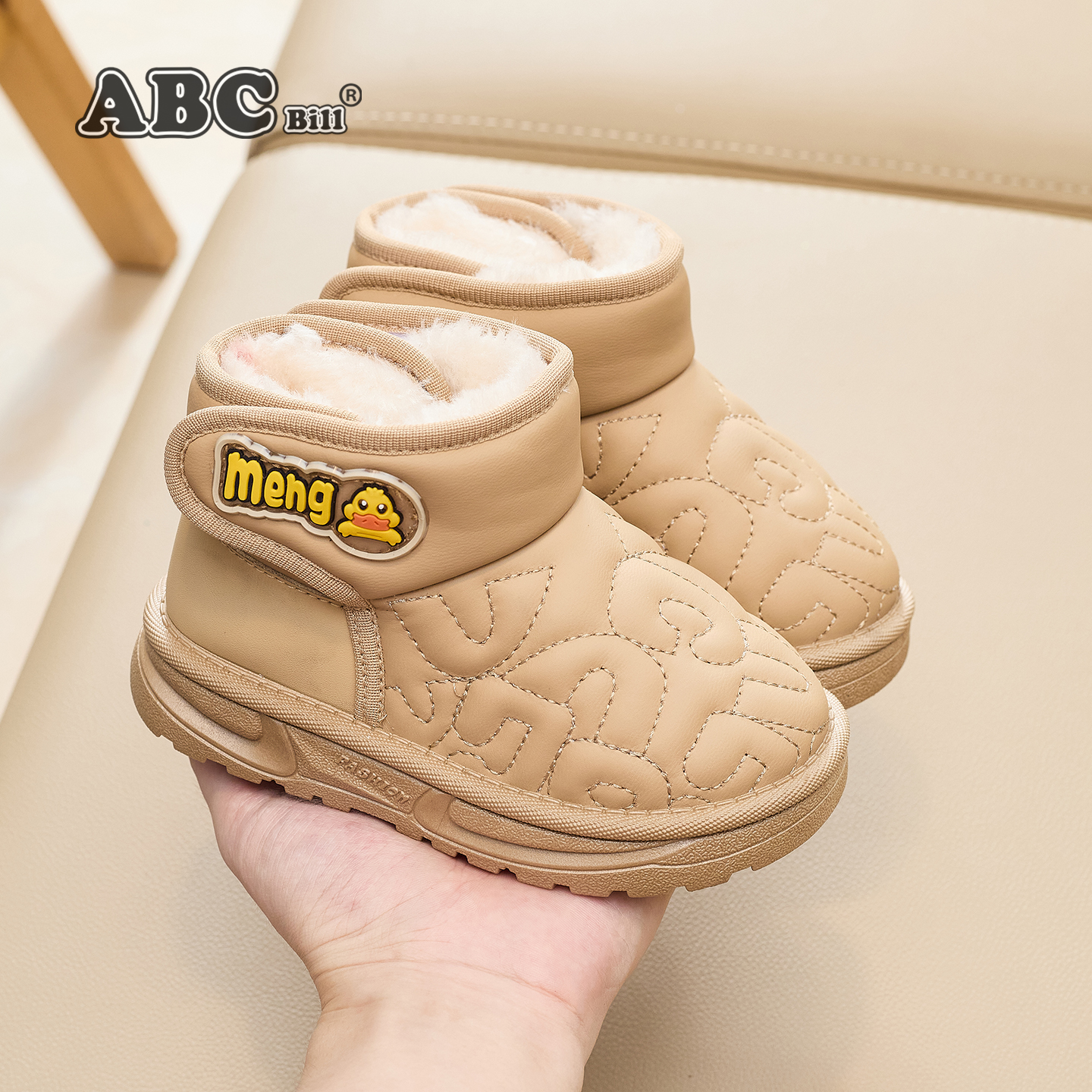 2025冬季新款男童雪地靴短靴卡通防水加绒加厚棉鞋女童ABC Bill