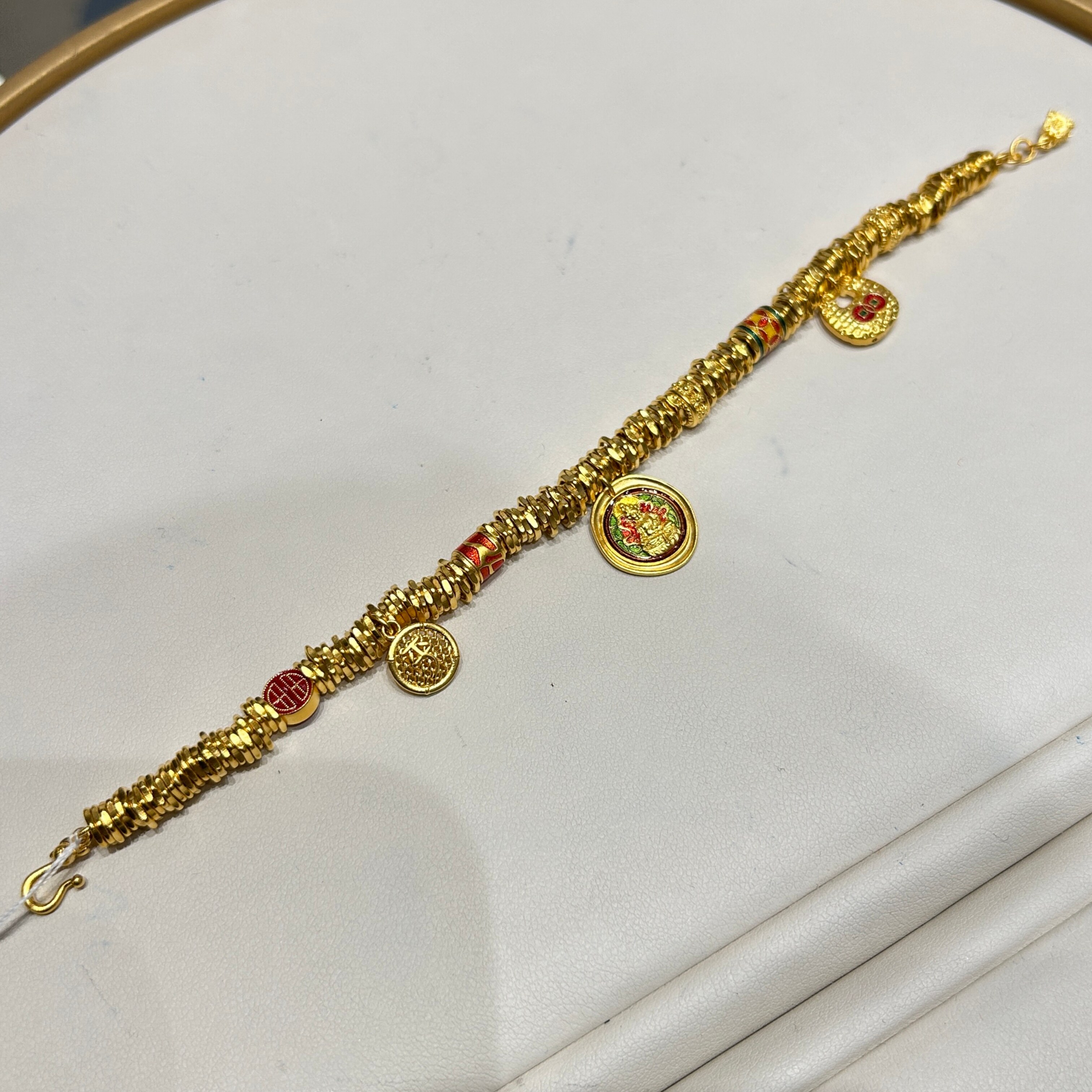 TSL谢瑞麟代购 足金999黄财神小福袋平安黄金手链手串女 专柜正品